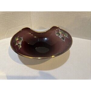 Bohemian Hand Painted Folded Art Glass Bowl/Dish